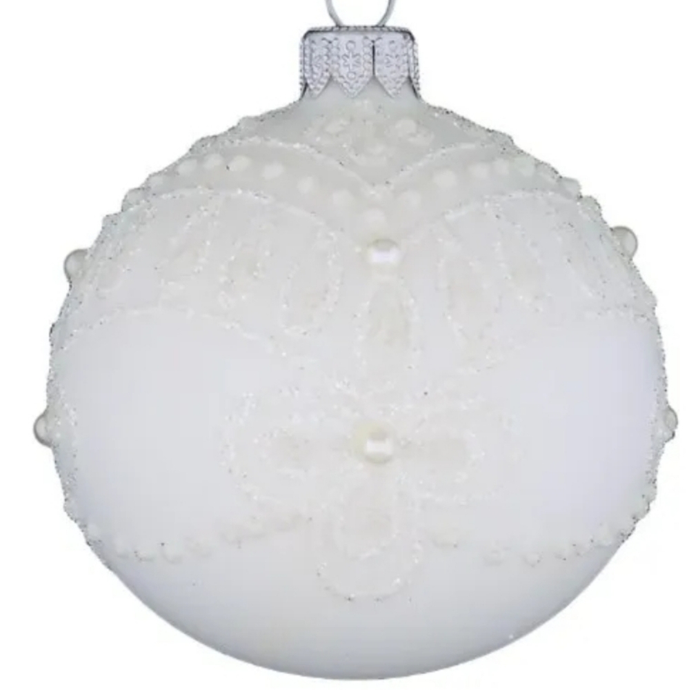 Dagmara  Handcrafted Glass Christmas Tree Bauble - White Ornament 